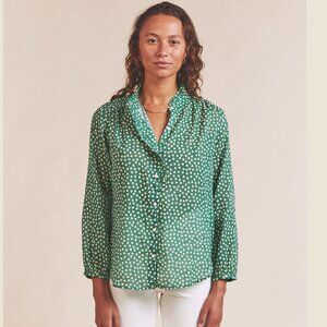 Trovata Clara Button Down Summer Shirt Blouse in Lawn Dot Size L